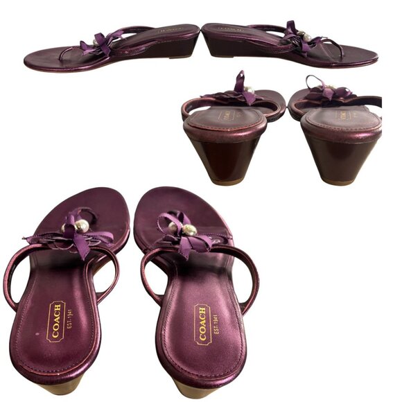 VINTAGE COACH PURPLE/PLUM CHARMS LEATHER FLIP FLOP SANDALS SIZE 9.5-10 - Picture 4 of 5